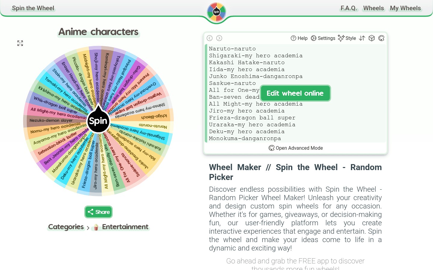 Anime Characters | Spin The Wheel